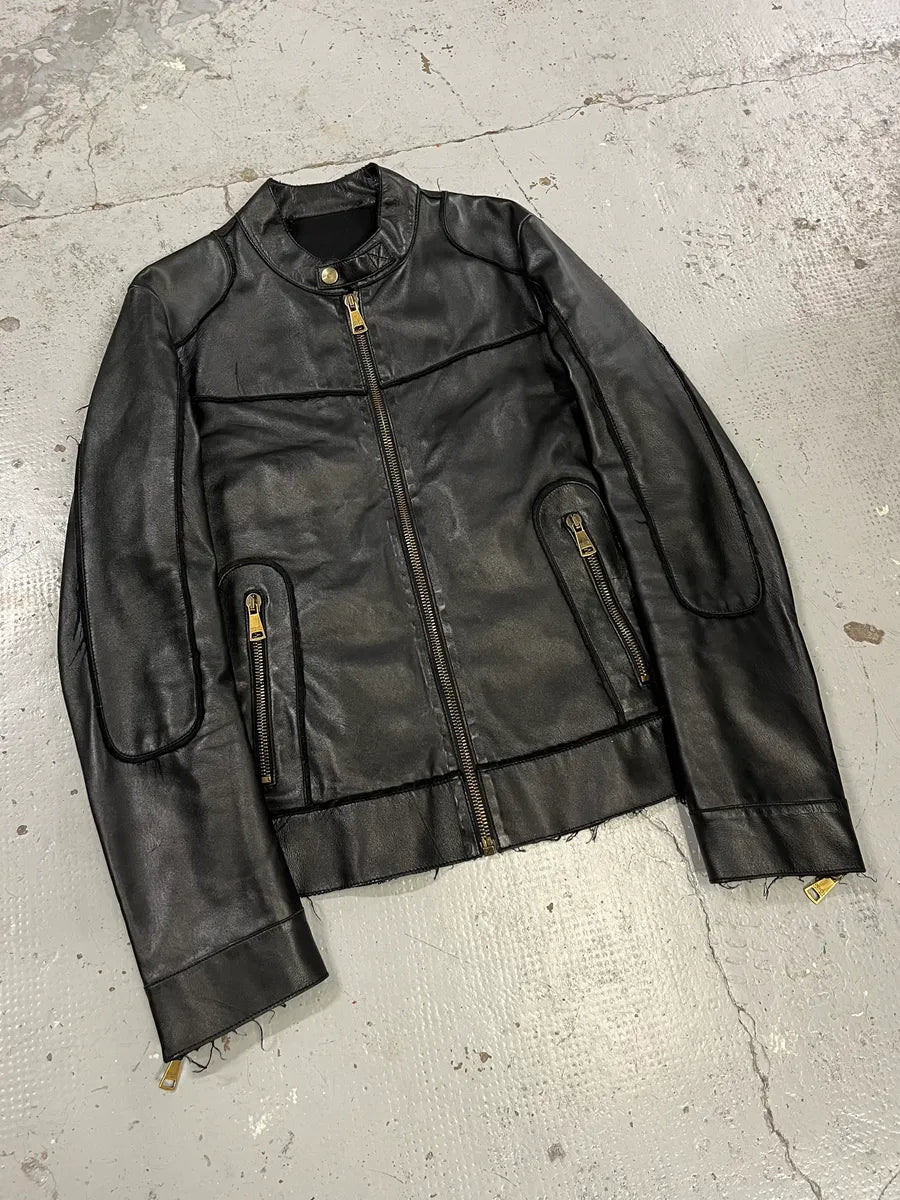2010s Dolce & Gabbana Black Distressed Biker Leather Jacket BiJXvzk 3
