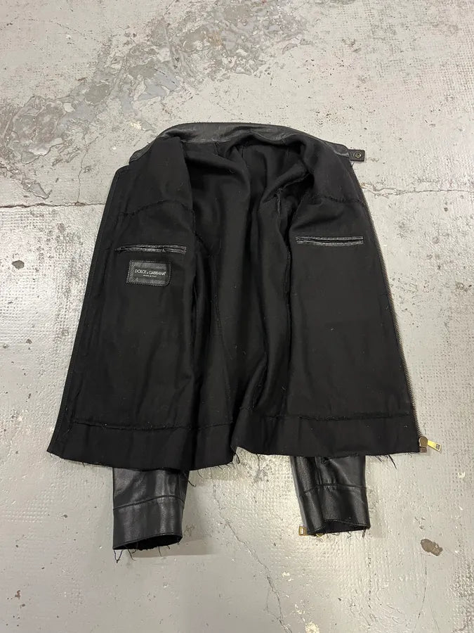 2010s Dolce & Gabbana Black Distressed Biker Leather Jacket BiJXvzk 9
