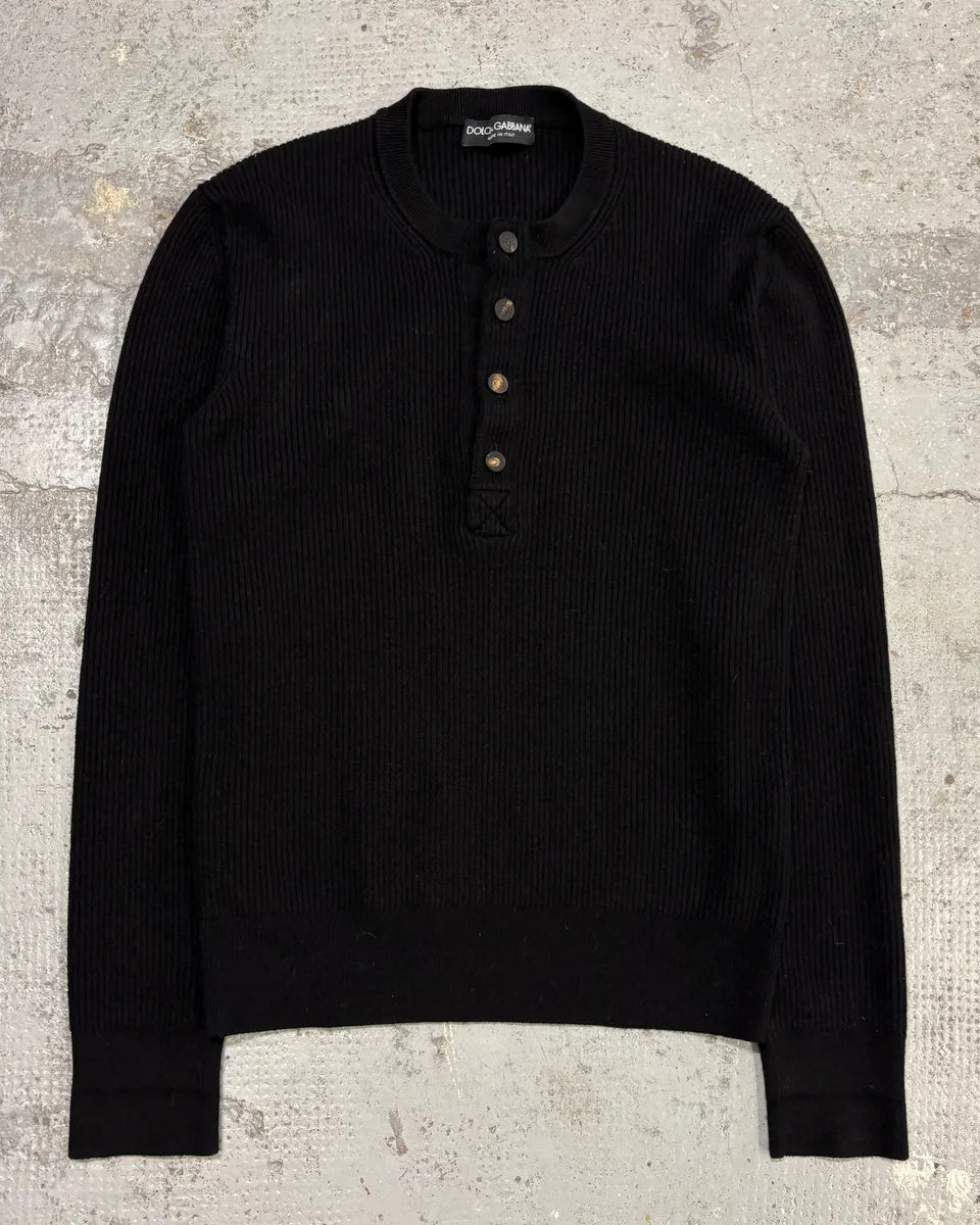 2010s Dolce & Gabbana Black Henley Sweater rNJsMTy 0