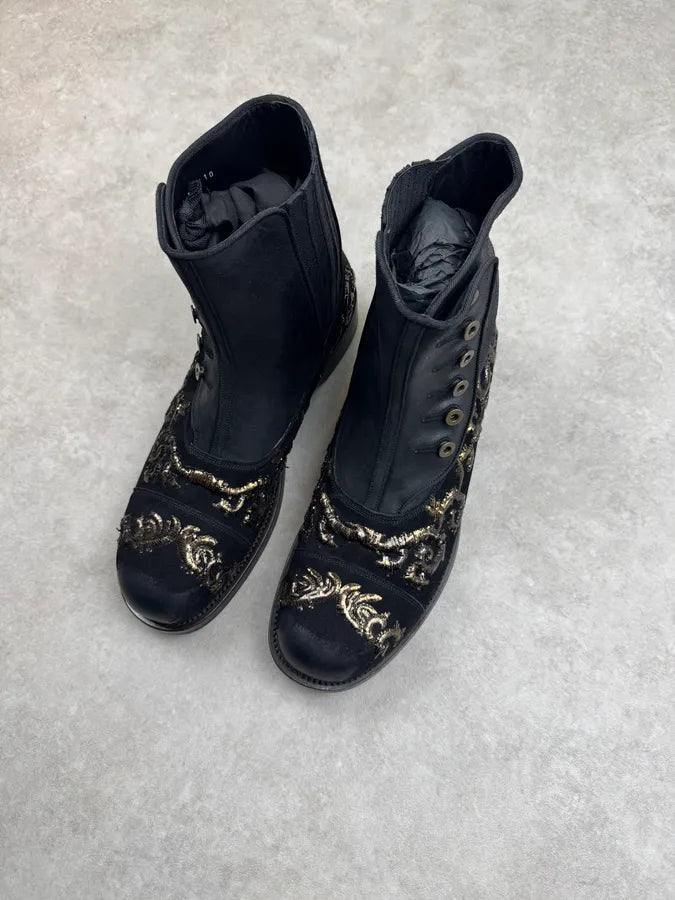 AW2013 Dolce & Gabbana Black Leather Baroque Embroidered Boots uiOWena 3