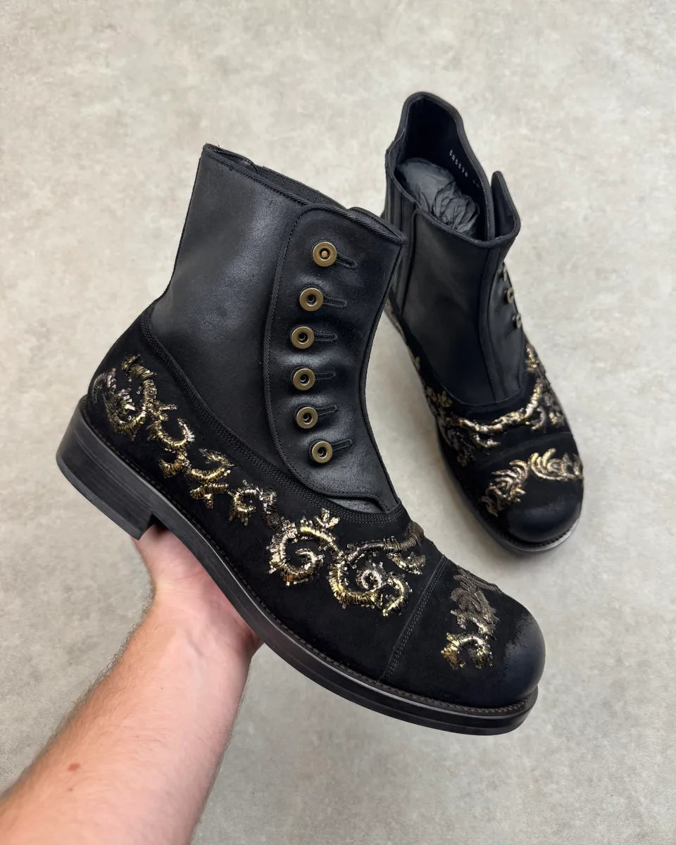 AW2013 Dolce & Gabbana Black Leather Baroque Embroidered Boots uiOWena 0