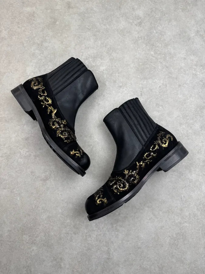 AW2013 Dolce & Gabbana Black Leather Baroque Embroidered Boots uiOWena 4