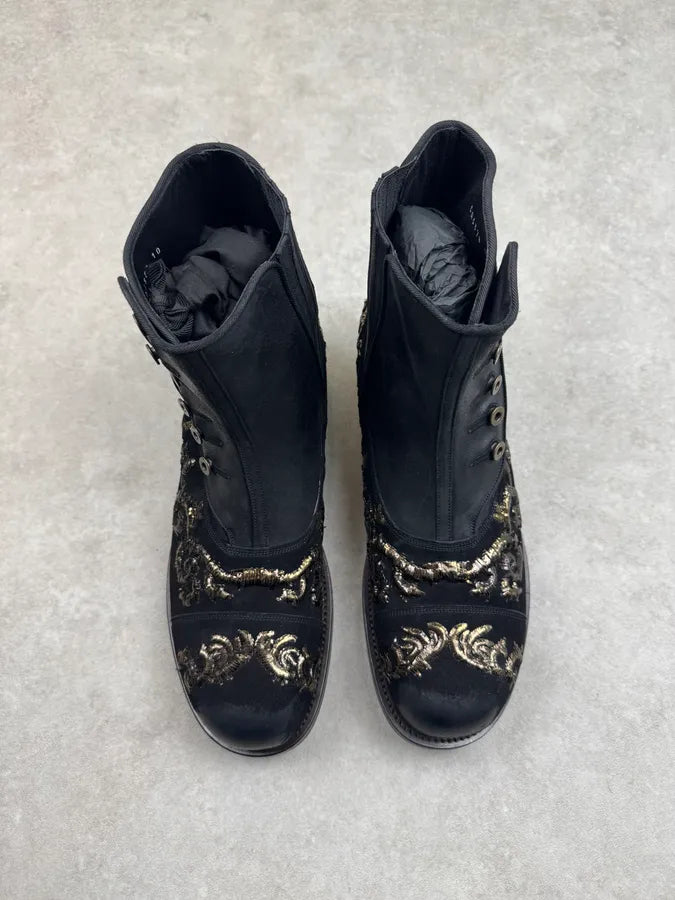 AW2013 Dolce & Gabbana Black Leather Baroque Embroidered Boots uiOWena 5