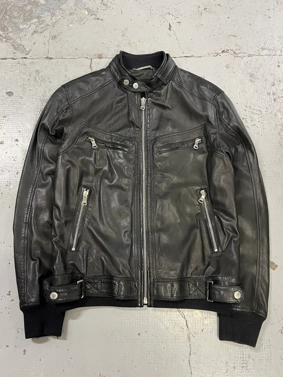 2010s Dolce & Gabbana Black Leather Biker Jacket WtZzYTC 0