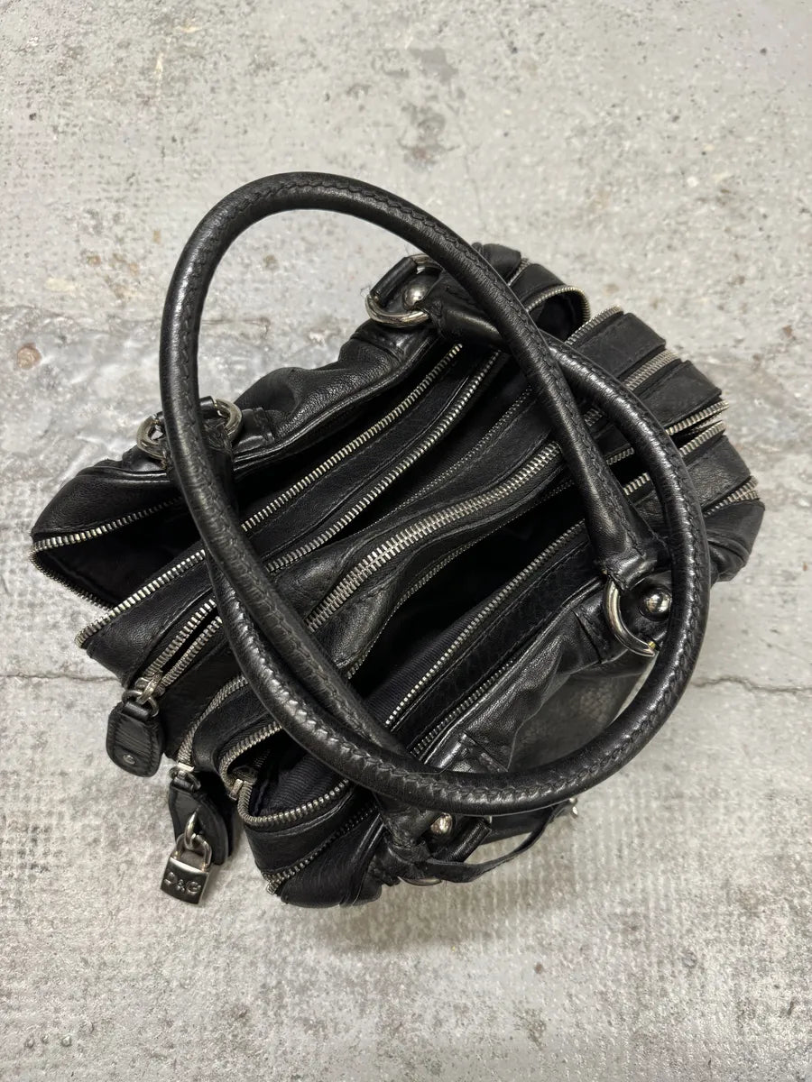 2010s Dolce & Gabbana Black Lily Multi Zips Leather Bag CRvlcKl 4