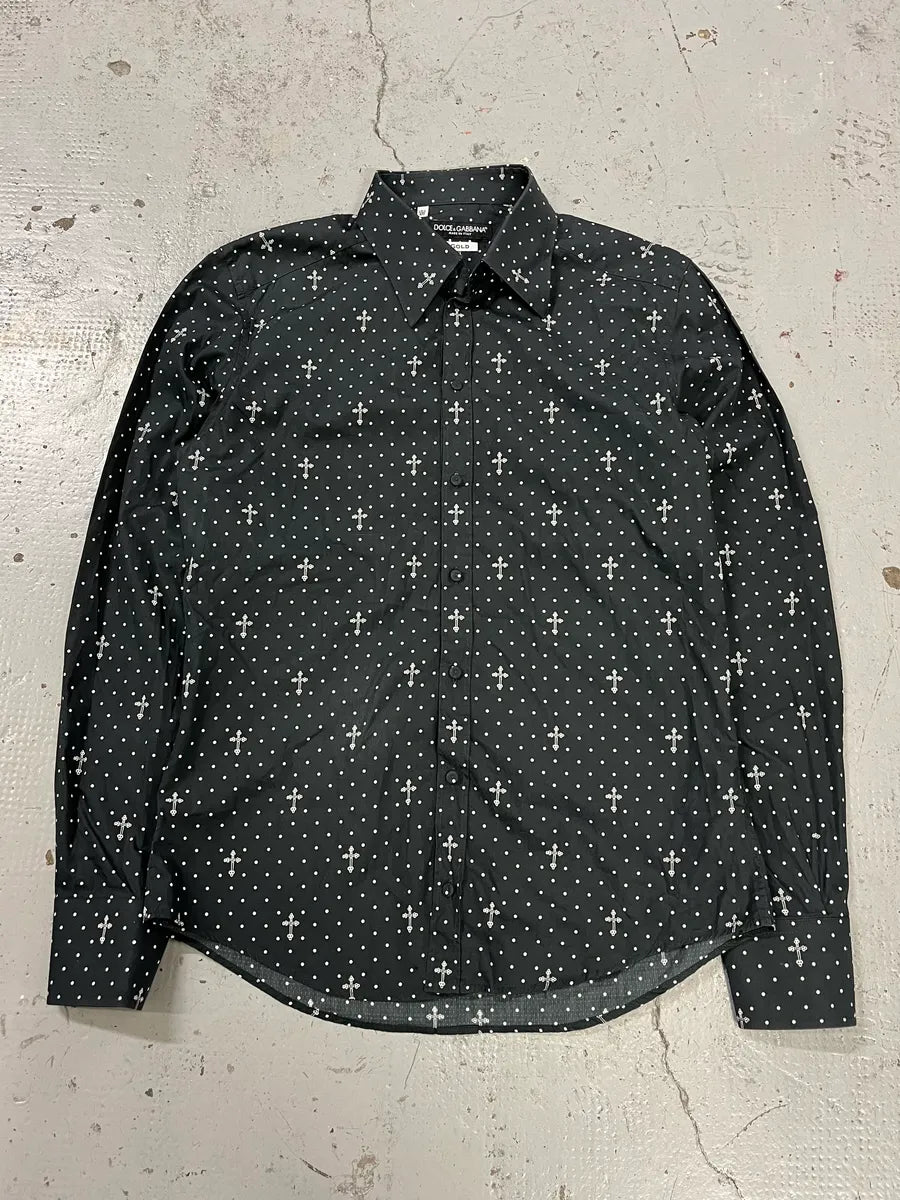 2010s Dolce & Gabbana Black Polka Dot Cross Print Shirt AokjgFO 0