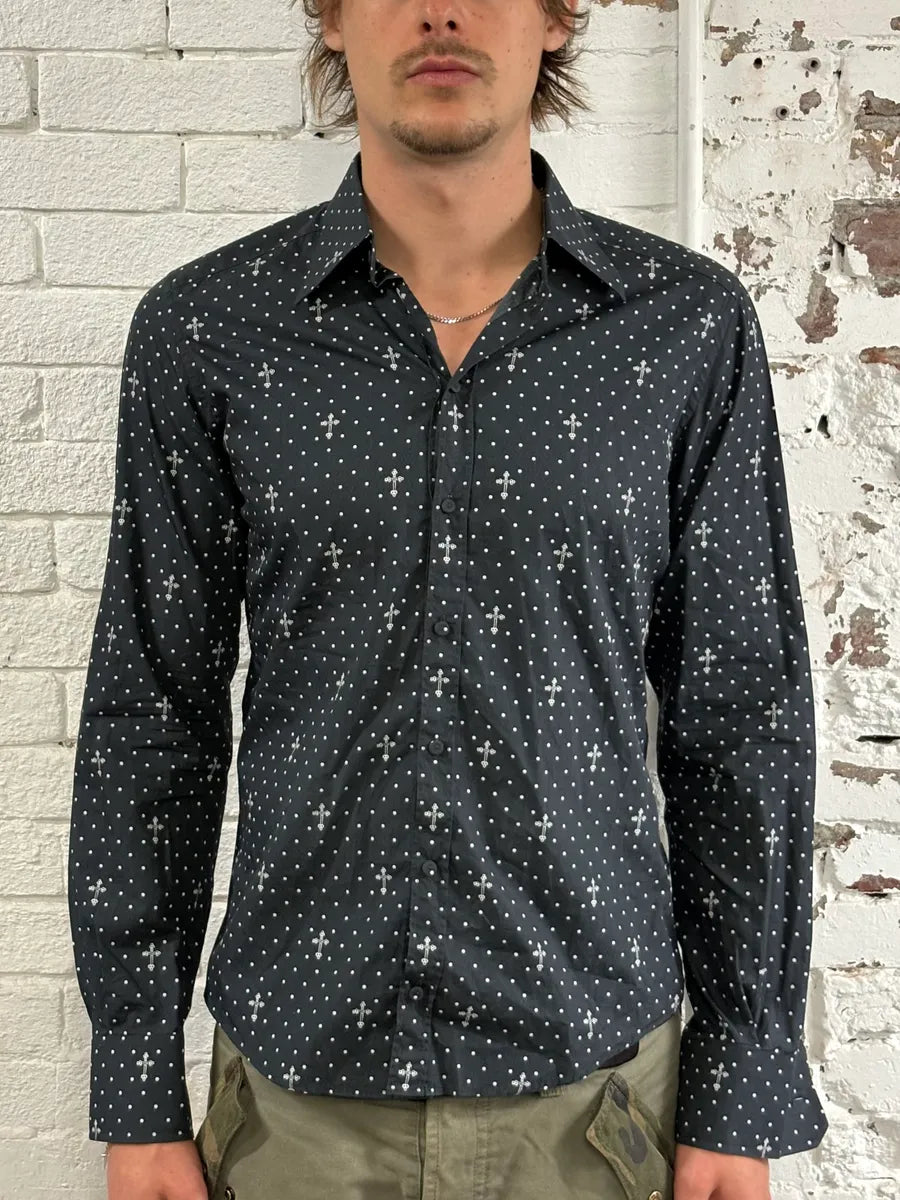 2010s Dolce & Gabbana Black Polka Dot Cross Print Shirt AokjgFO 1