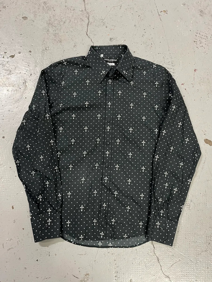 2010s Dolce & Gabbana Black Polka Dot Cross Print Shirt AokjgFO 3