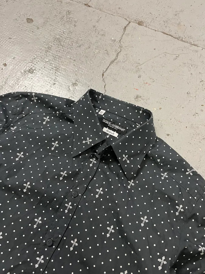 2010s Dolce & Gabbana Black Polka Dot Cross Print Shirt AokjgFO 4