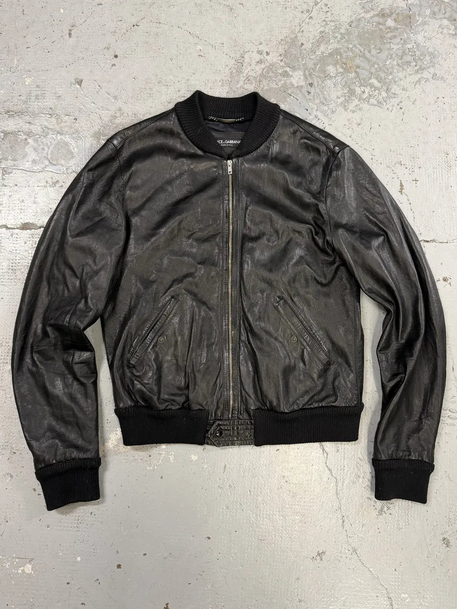 2010s Dolce & Gabbana Black Premium Lamb Leather Bomber Jacket JmLJLhu 2