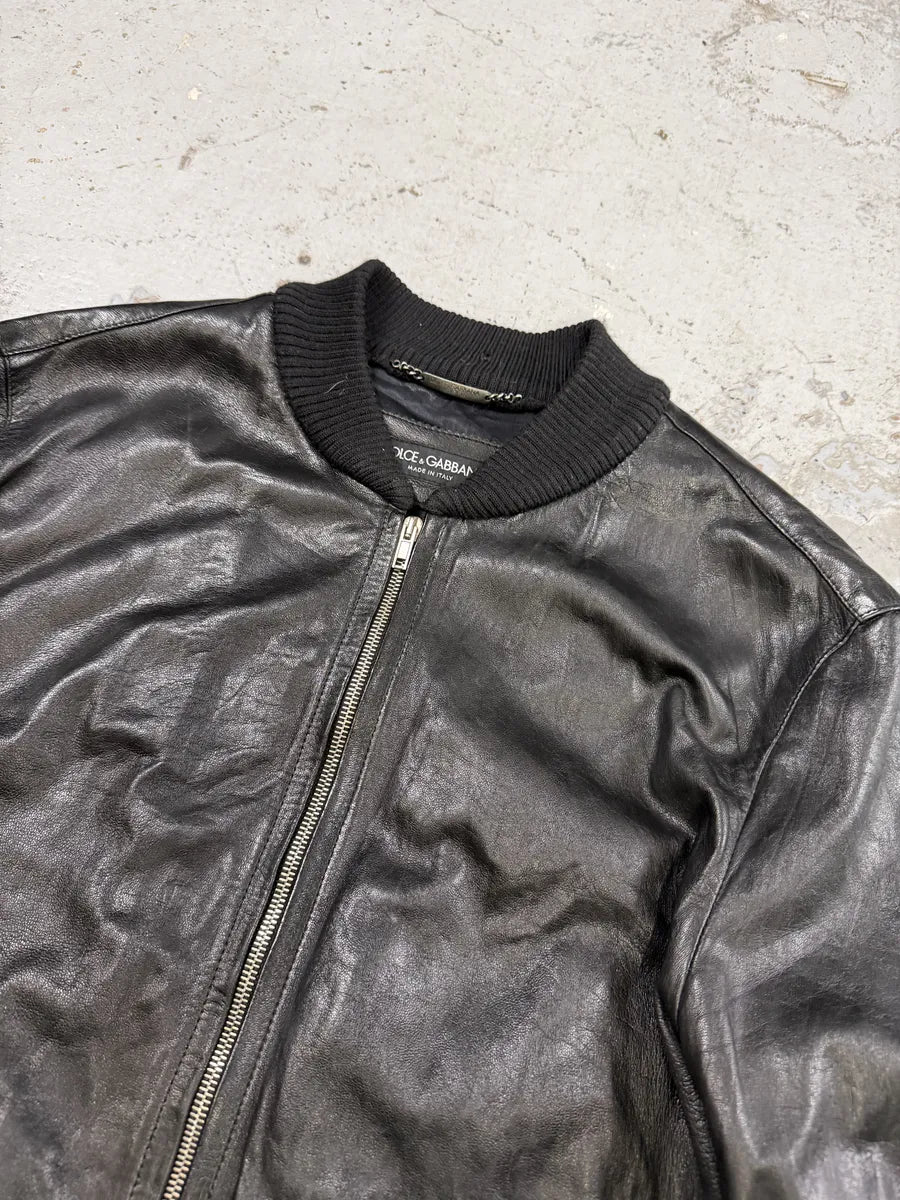 2010s Dolce & Gabbana Black Premium Lamb Leather Bomber Jacket JmLJLhu 3