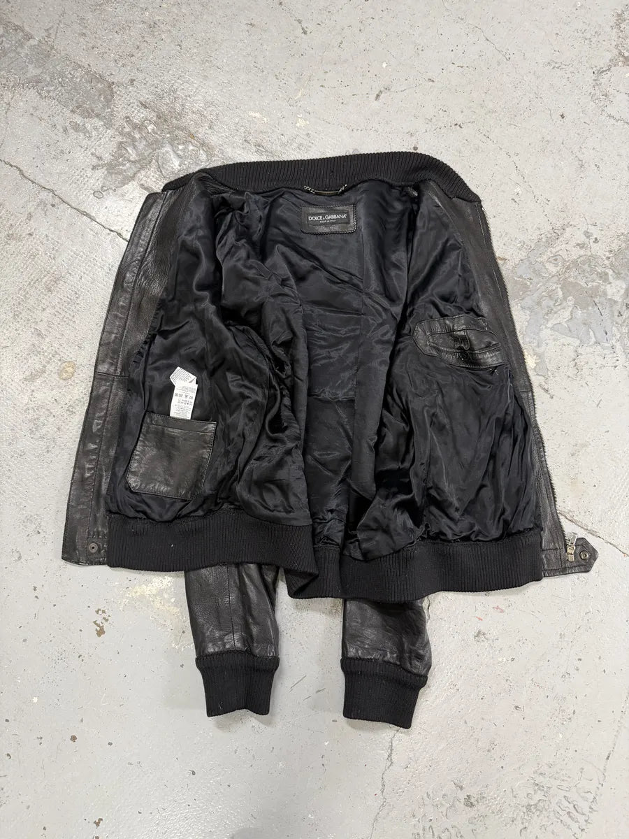 2010s Dolce & Gabbana Black Premium Lamb Leather Bomber Jacket JmLJLhu 7