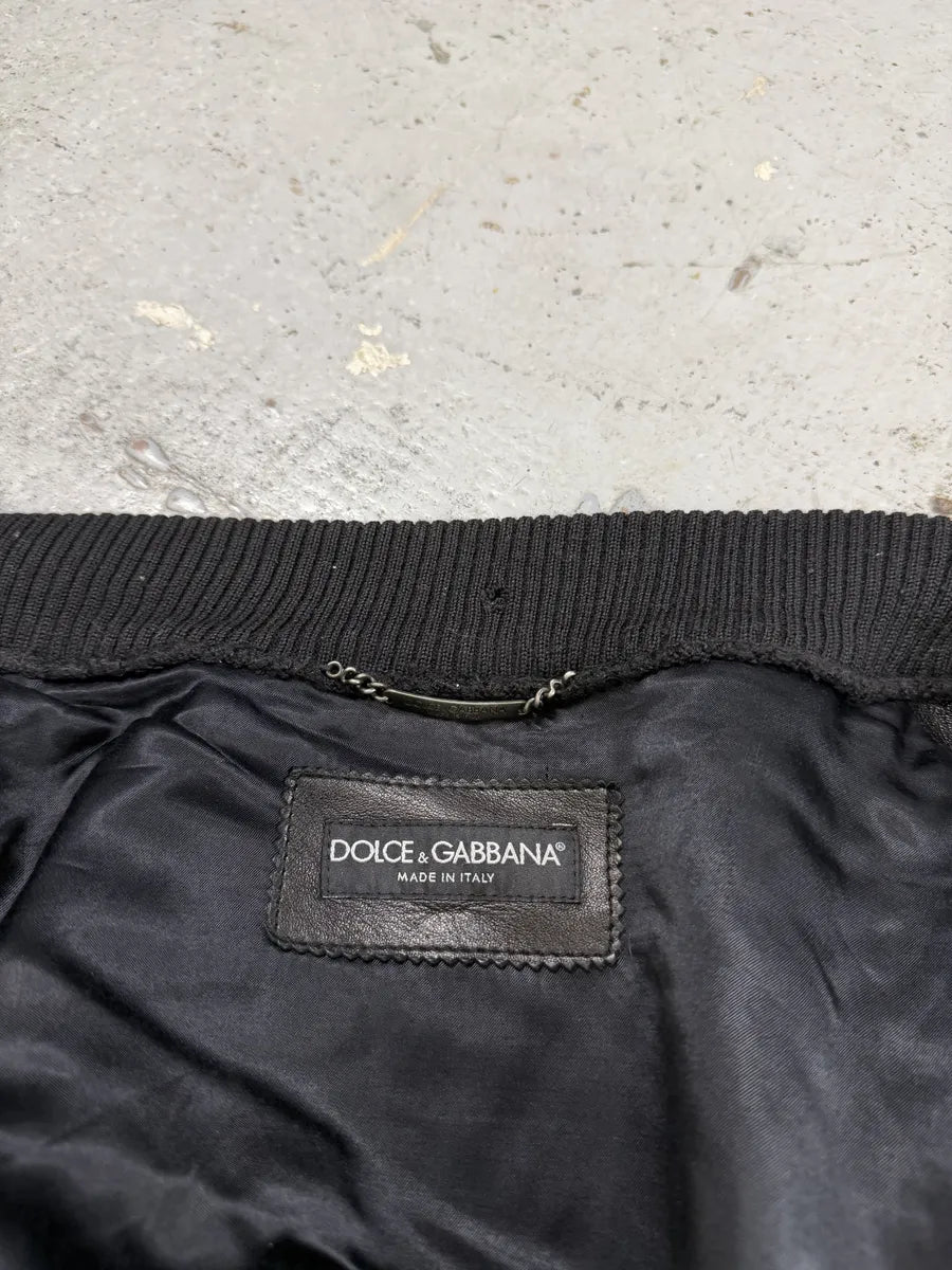 2010s Dolce & Gabbana Black Premium Lamb Leather Bomber Jacket JmLJLhu 8