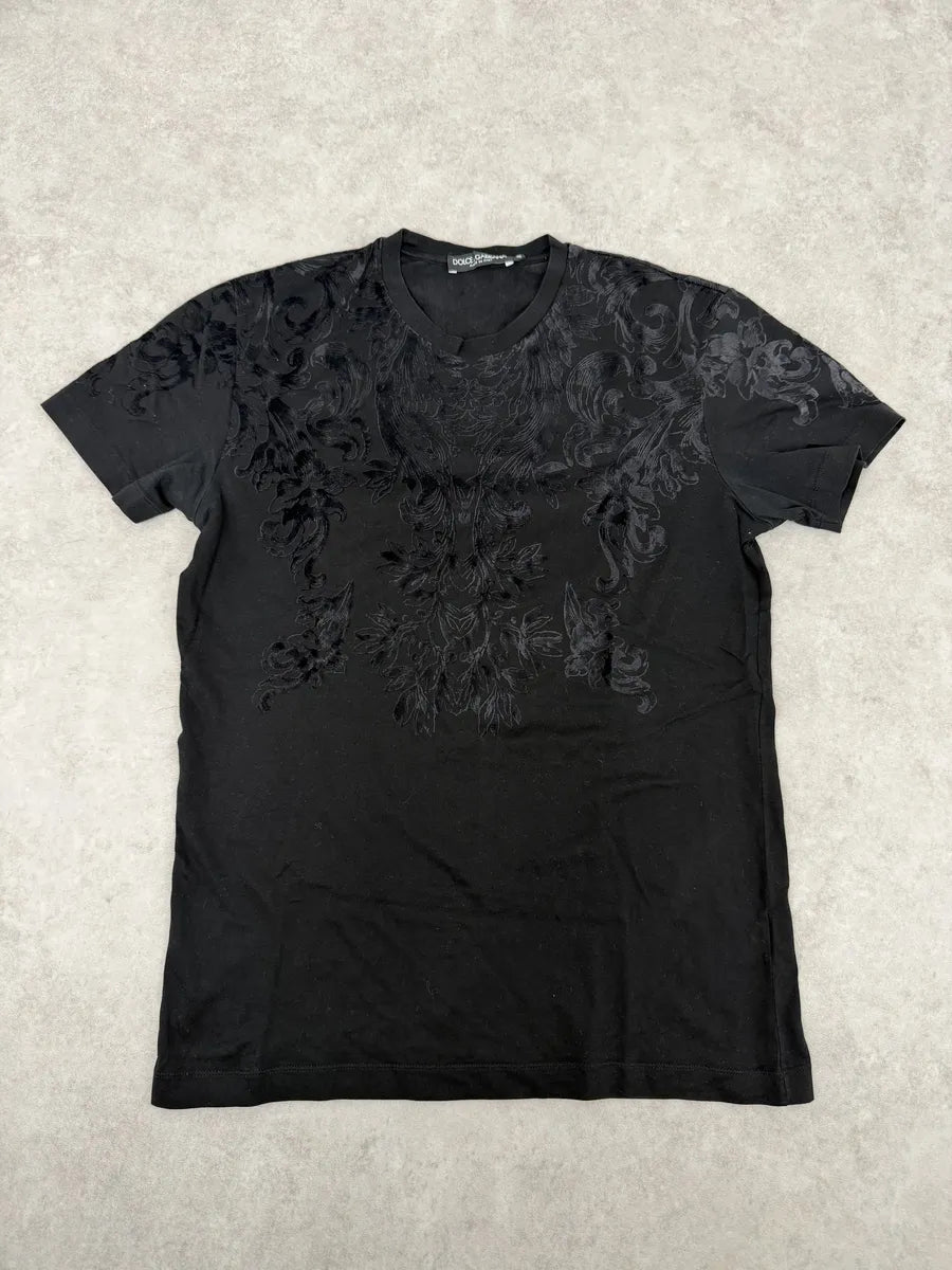 2010s Dolce & Gabbana Black Velvet Floral T-Shirt rluMnry 0