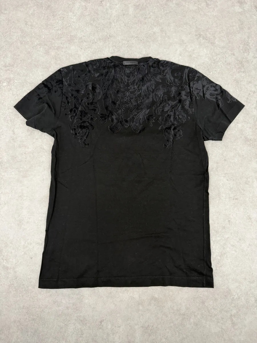 2010s Dolce & Gabbana Black Velvet Floral T-Shirt rluMnry 1