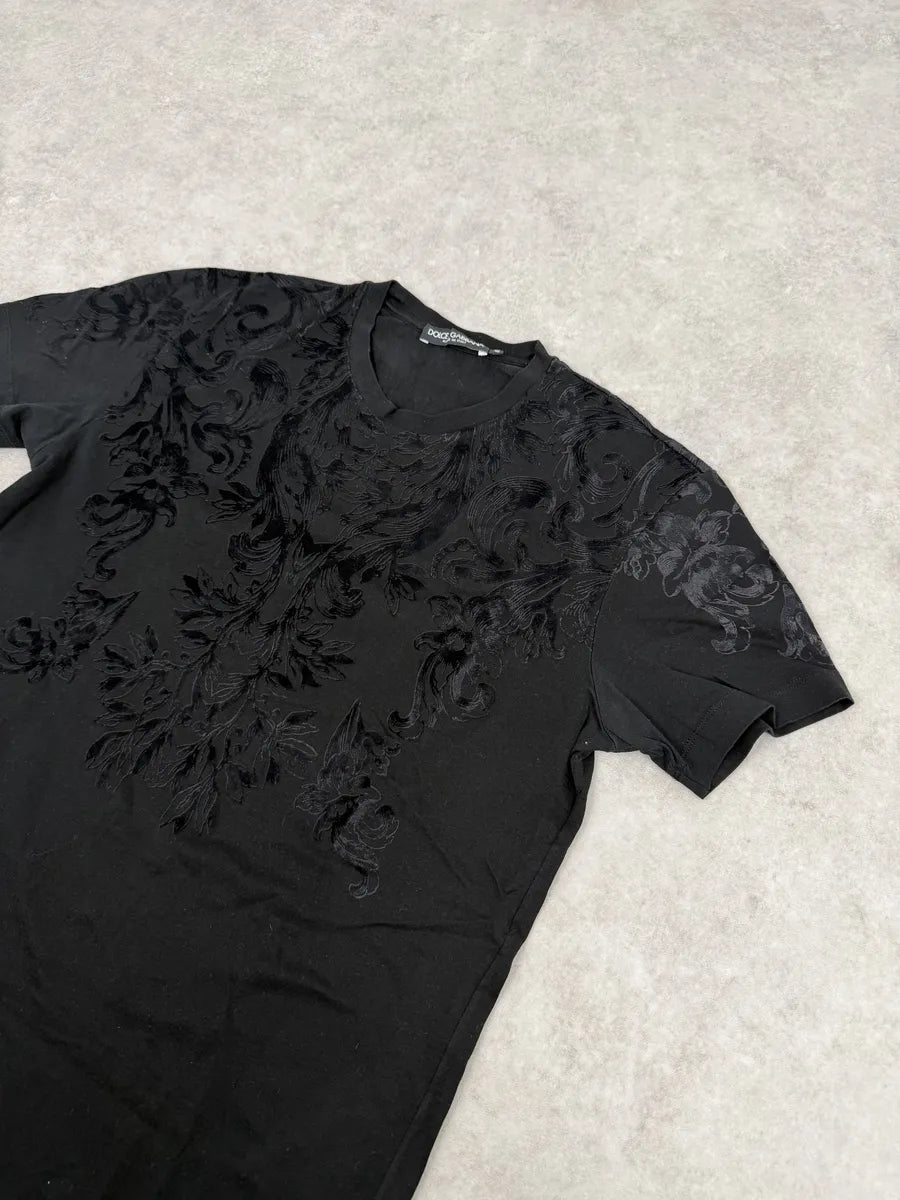 2010s Dolce & Gabbana Black Velvet Floral T-Shirt rluMnry 5