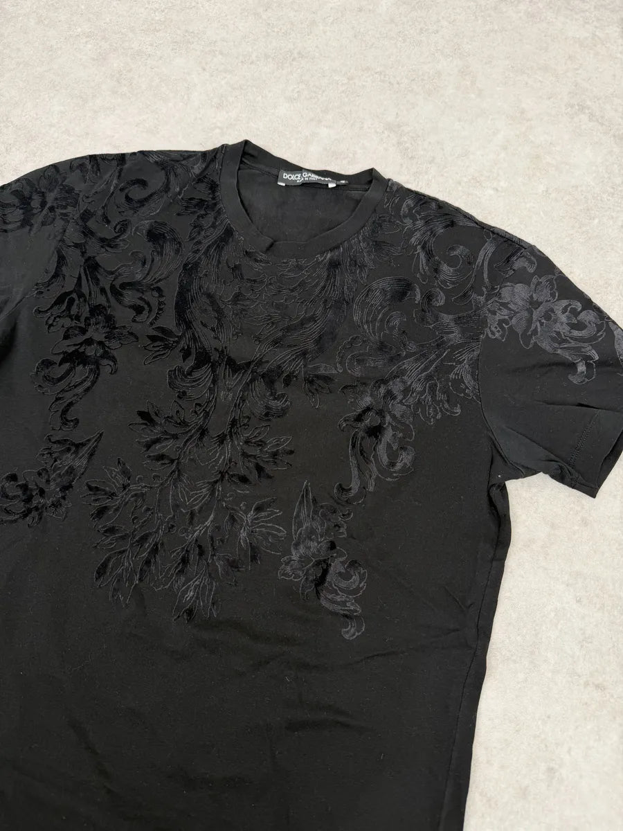 2010s Dolce & Gabbana Black Velvet Floral T-Shirt rluMnry 6