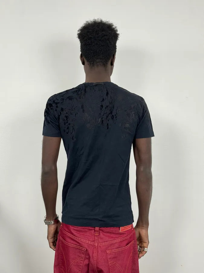 2010s Dolce & Gabbana Black Velvet Ornament T-Shirt VPAdGpp 2