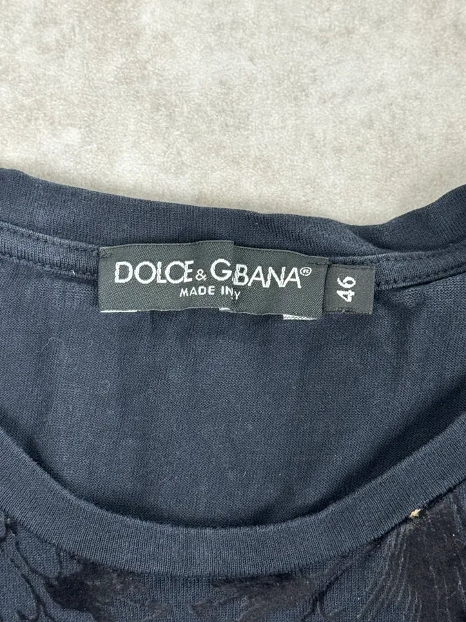 2010s Dolce & Gabbana Black Velvet Ornament T-Shirt VPAdGpp 8