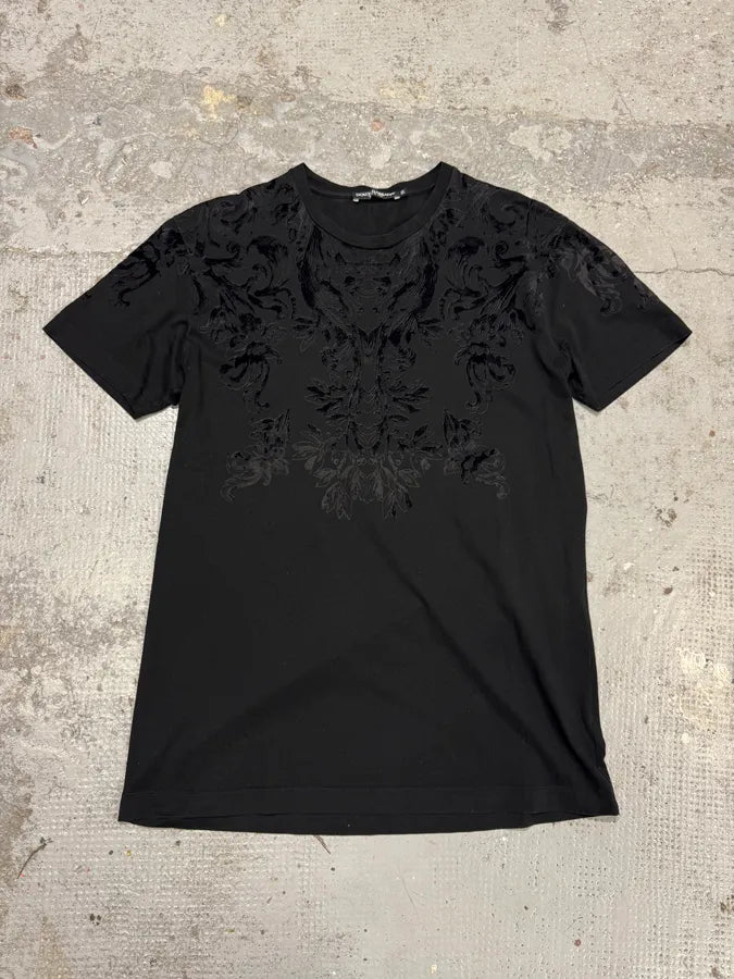 2010s Dolce & Gabbana Black Velvet Ornament T-Shirt TLjjWeC 0