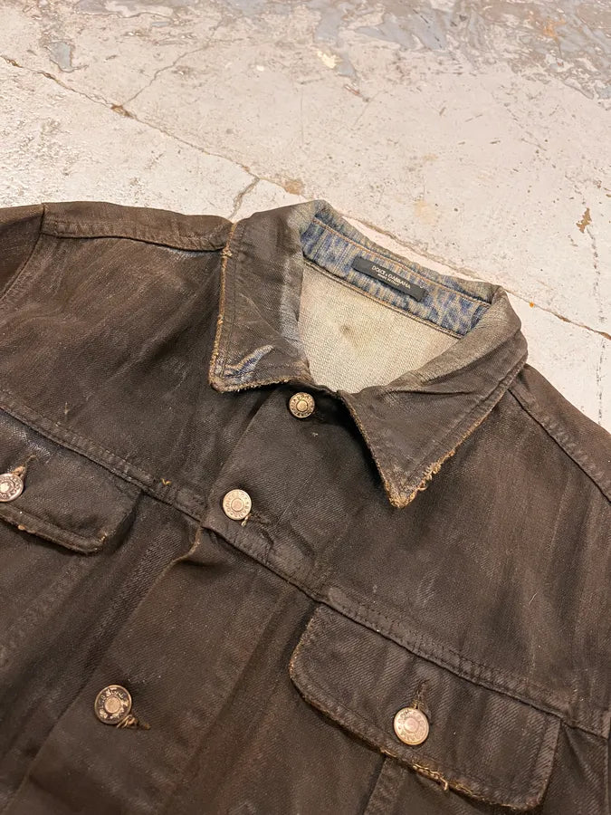 2010s Dolce & Gabbana Black Waxed Effect Denim Jacket tRqMtgA 4