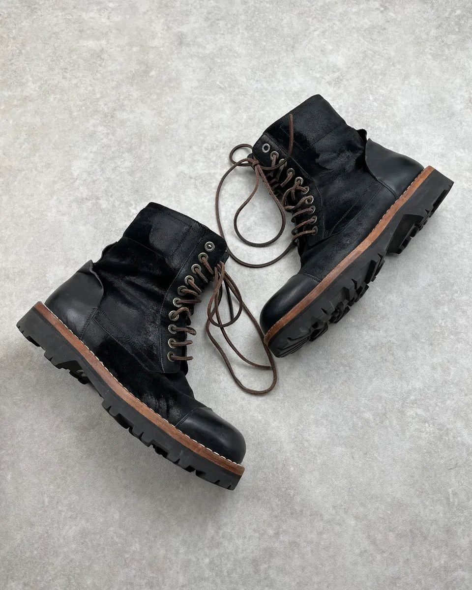 2010s Dolce & Gabbana Black Waxed Effect Leather Laced Boots zDkIrkq 1