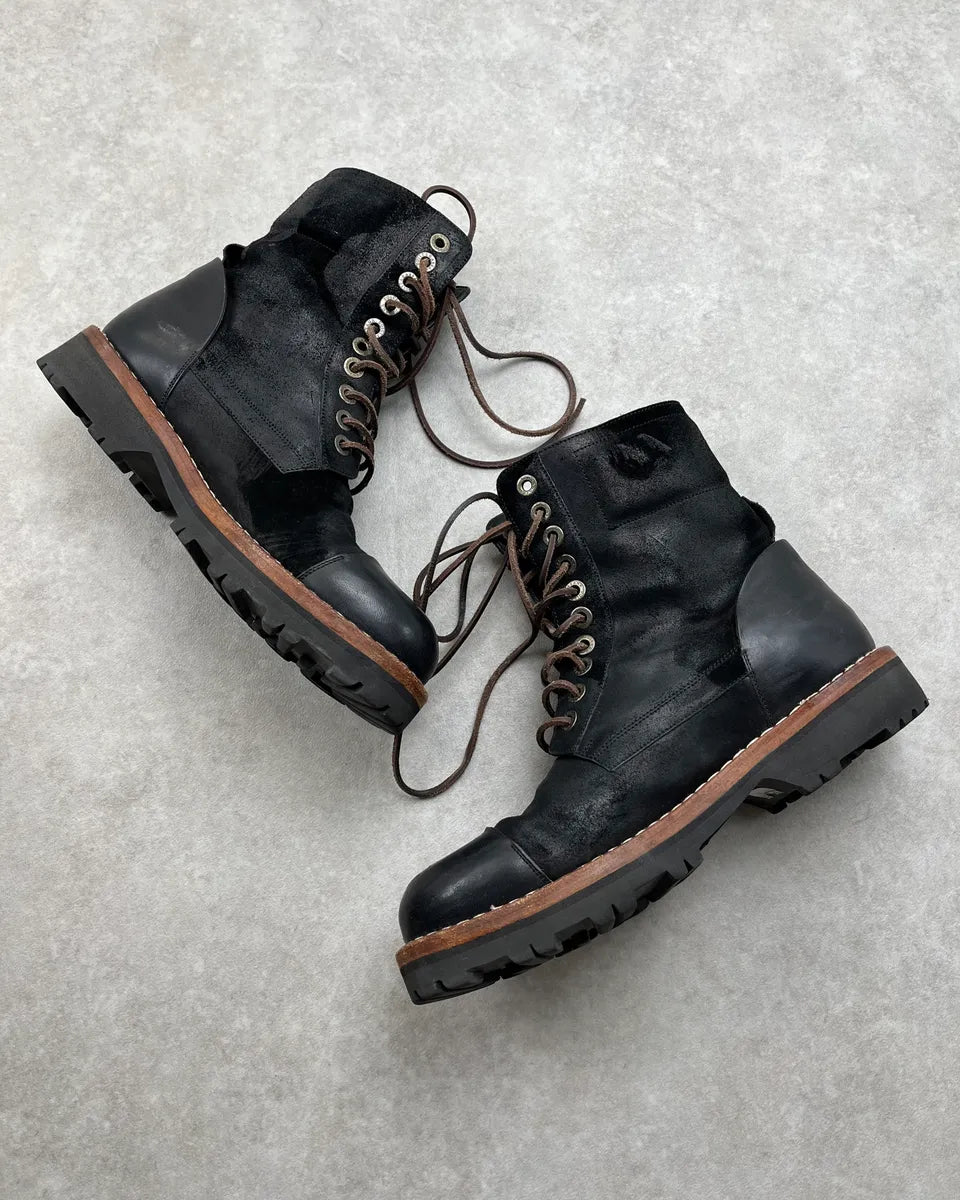 2010s Dolce & Gabbana Black Waxed Effect Leather Laced Boots zDkIrkq 2