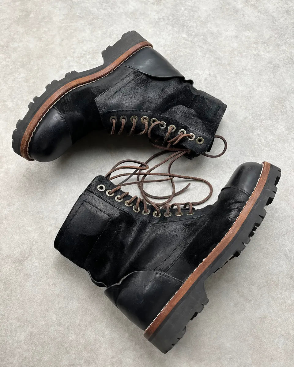 2010s Dolce & Gabbana Black Waxed Effect Leather Laced Boots zDkIrkq 3