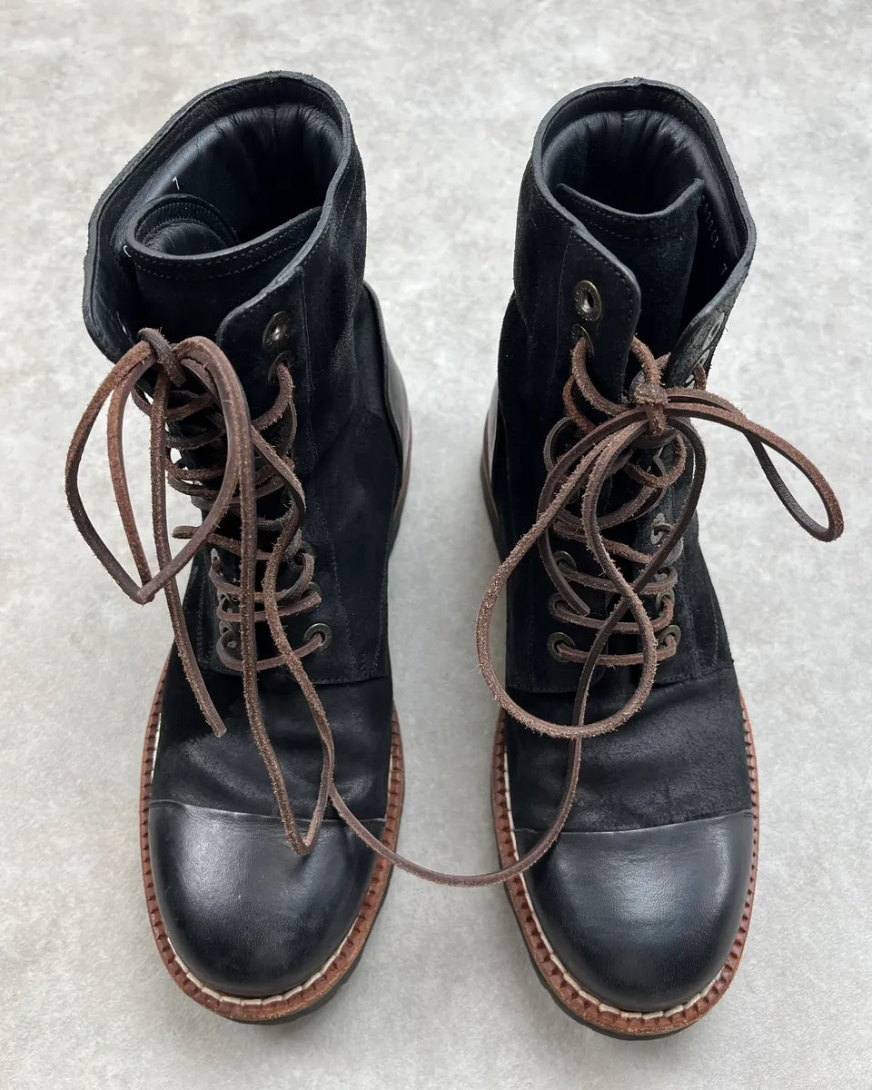 2010s Dolce & Gabbana Black Waxed Effect Leather Laced Boots zDkIrkq 5
