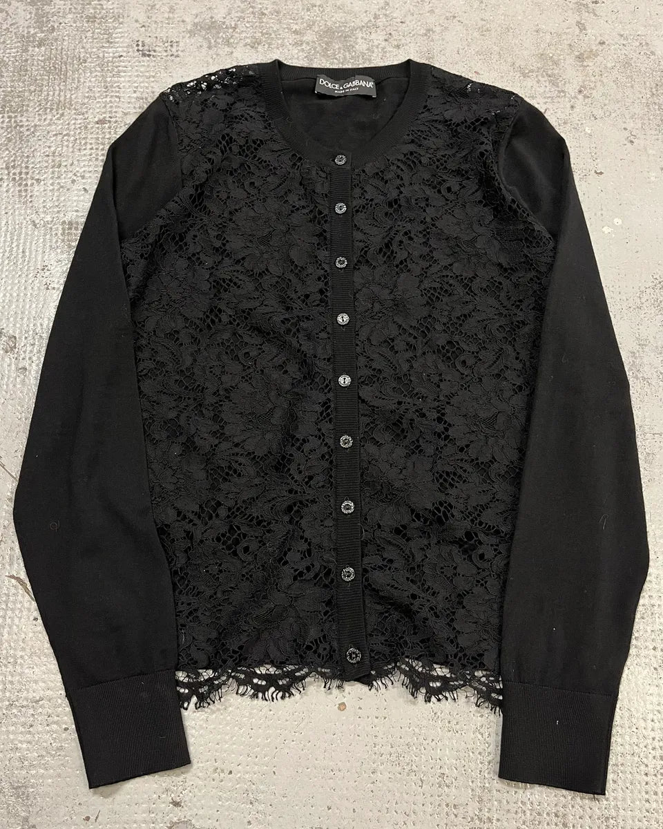 2010s Dolce & Gabbana Black Wool Lace Cardigan  AuOnXRT 2