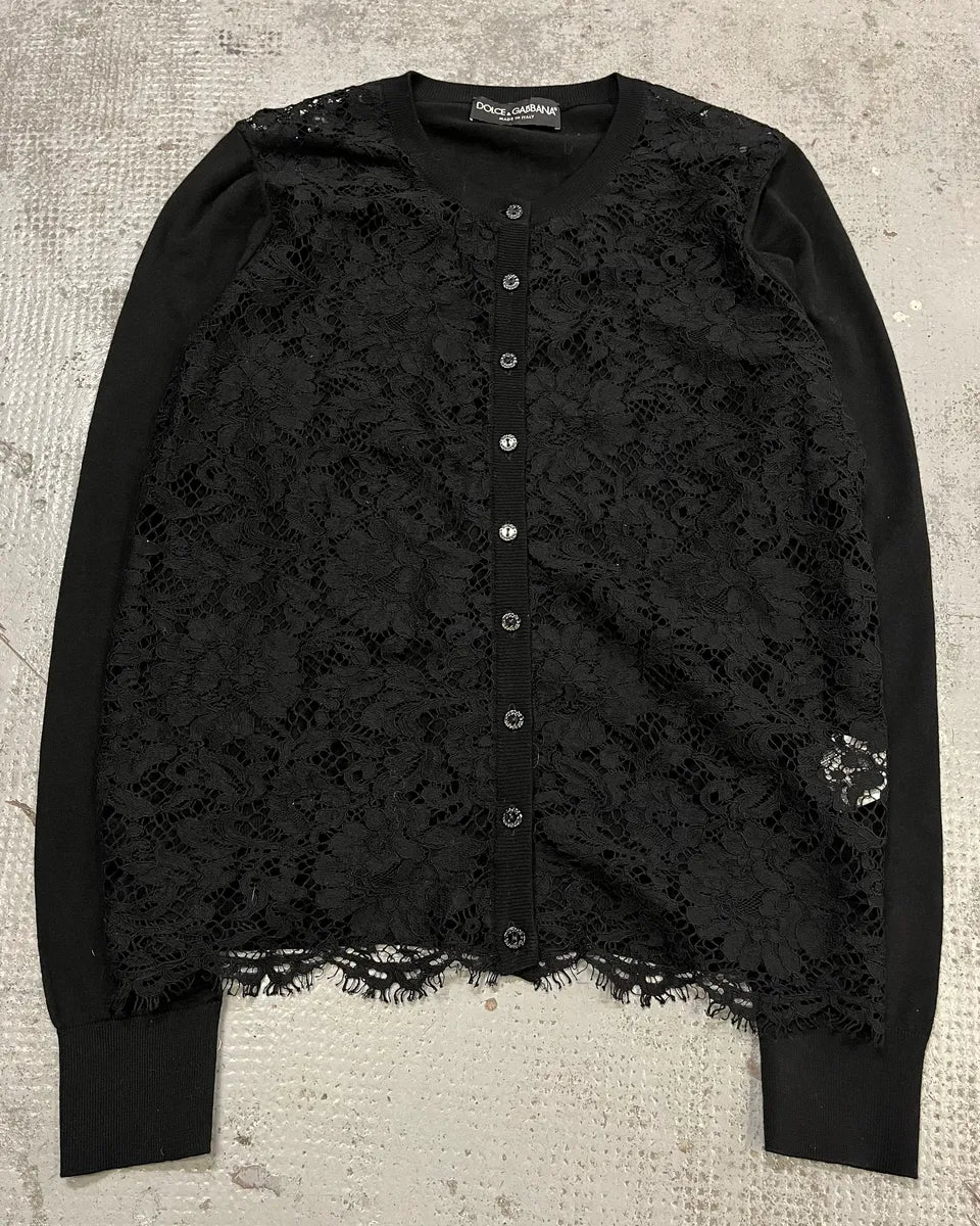 2010s Dolce & Gabbana Black Wool Lace Cardigan  AuOnXRT 3