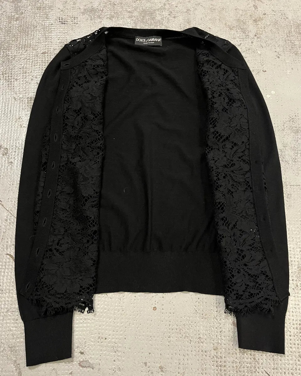 2010s Dolce & Gabbana Black Wool Lace Cardigan  AuOnXRT 7