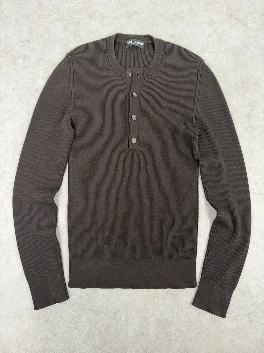 2010s Dolce & Gabbana Brown Cozy Henley Sweater bdKLNEy 0