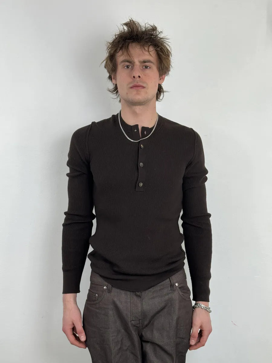 2010s Dolce & Gabbana Brown Cozy Henley Sweater bdKLNEy 1