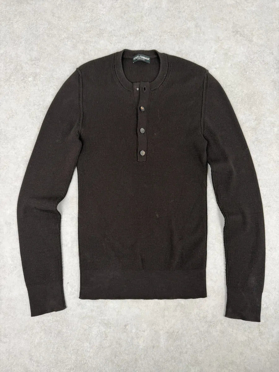 2010s Dolce & Gabbana Brown Cozy Henley Sweater bdKLNEy 3