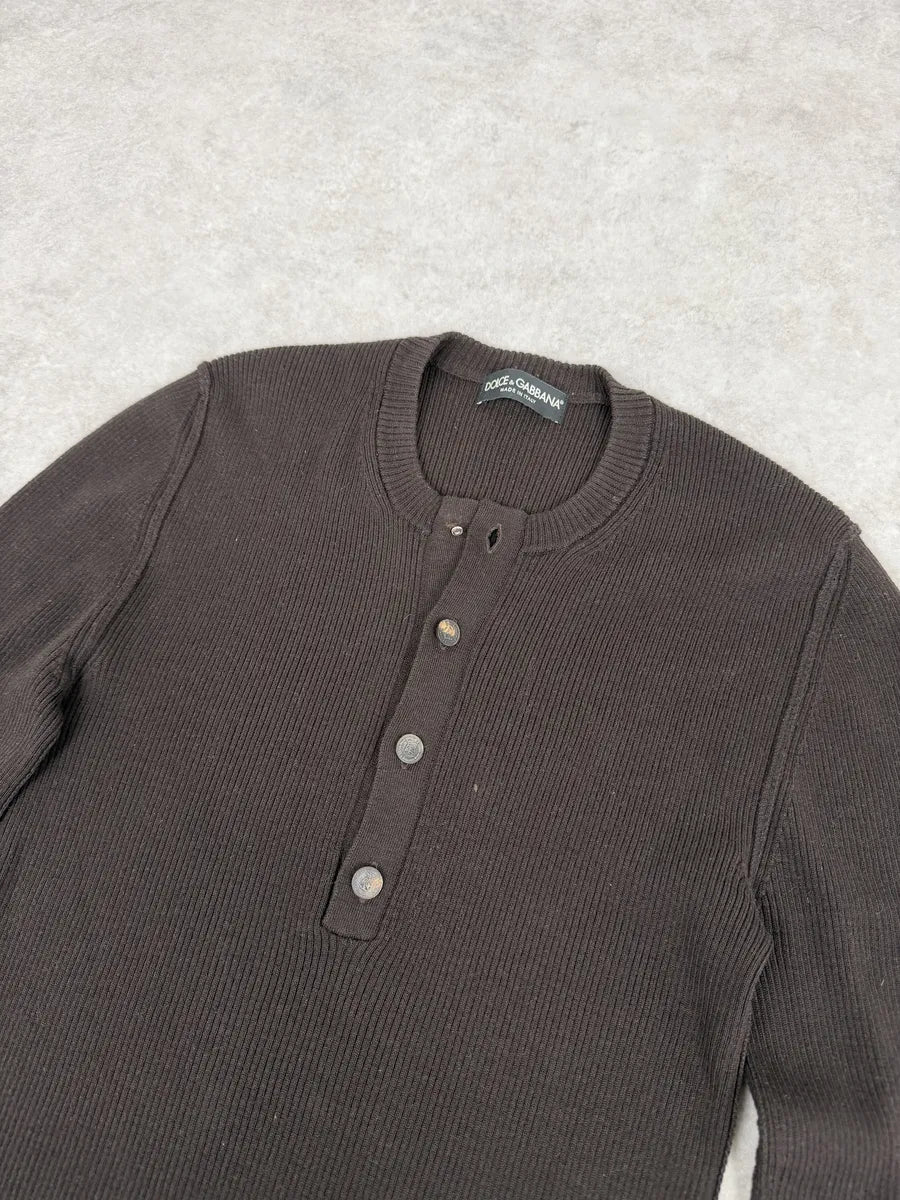 2010s Dolce & Gabbana Brown Cozy Henley Sweater bdKLNEy 7