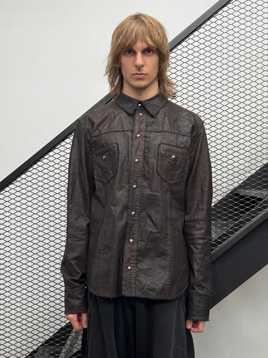 2010s Dolce & Gabbana Brown Distressed Leather Shirt Jacket AGrVppj 1