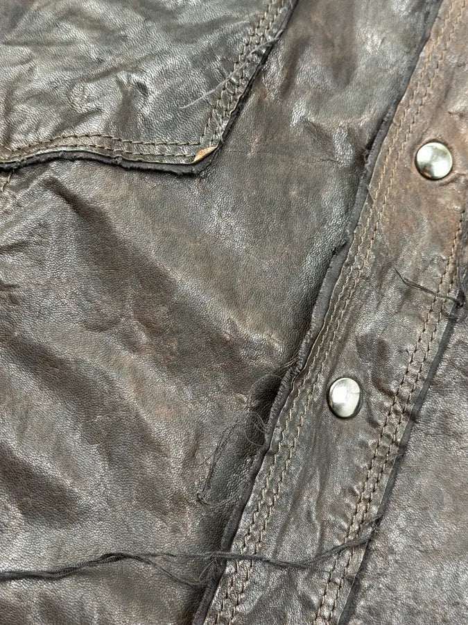 2010s Dolce & Gabbana Brown Distressed Leather Shirt Jacket AGrVppj 10