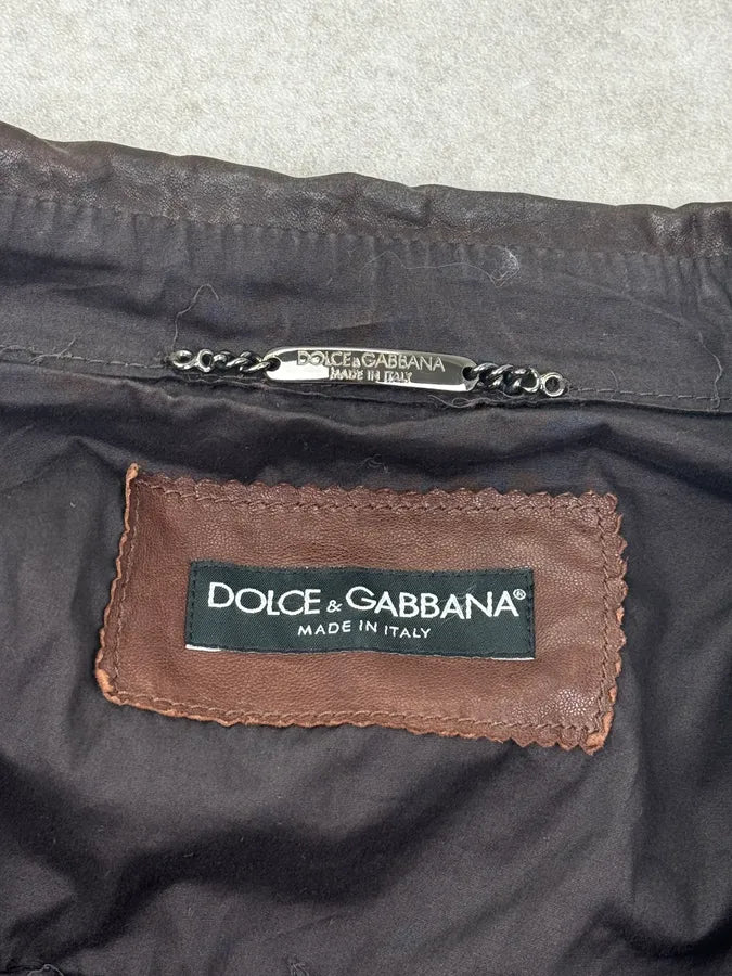 2010s Dolce & Gabbana Brown Distressed Leather Shirt Jacket AGrVppj 6