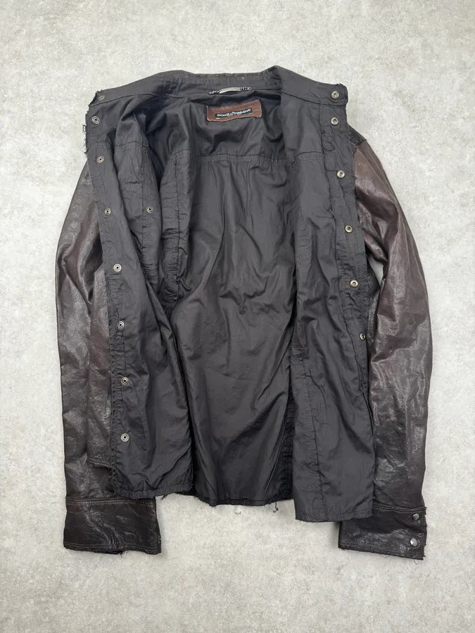 2010s Dolce & Gabbana Brown Distressed Leather Shirt Jacket AGrVppj 7