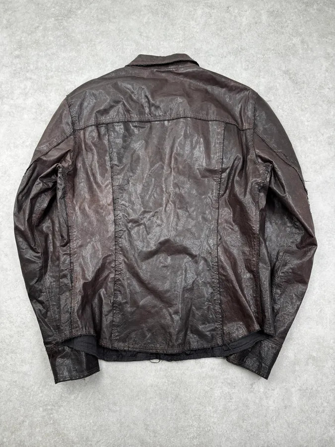 2010s Dolce & Gabbana Brown Distressed Leather Shirt Jacket AGrVppj 4
