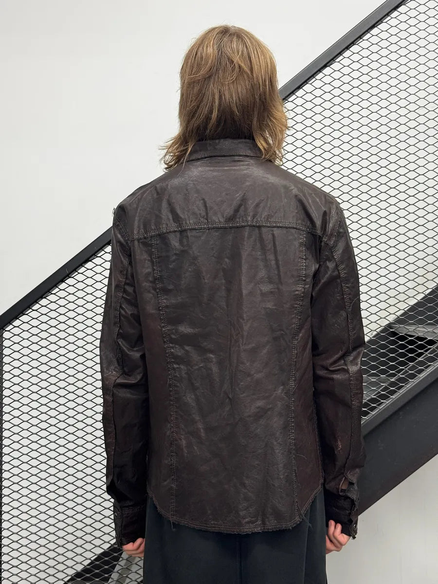 2010s Dolce & Gabbana Brown Distressed Leather Shirt Jacket AGrVppj 2