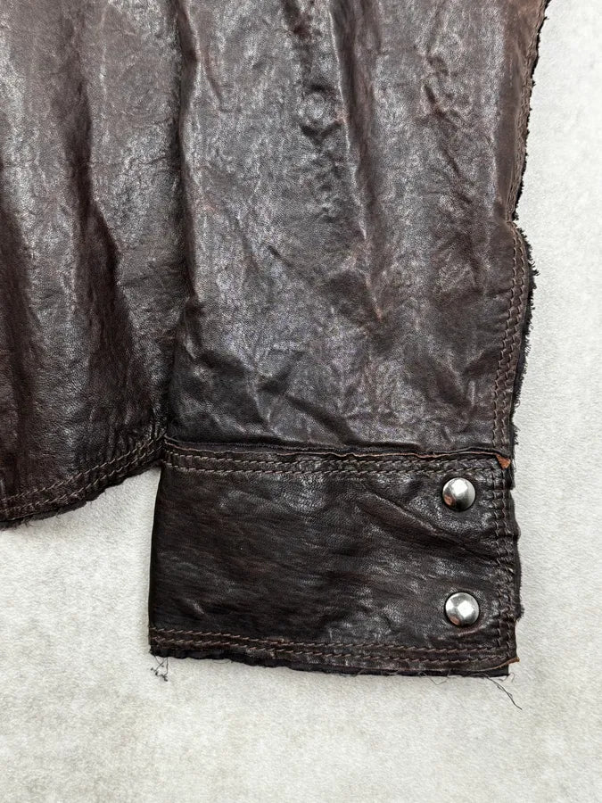2010s Dolce & Gabbana Brown Distressed Leather Shirt Jacket AGrVppj 11