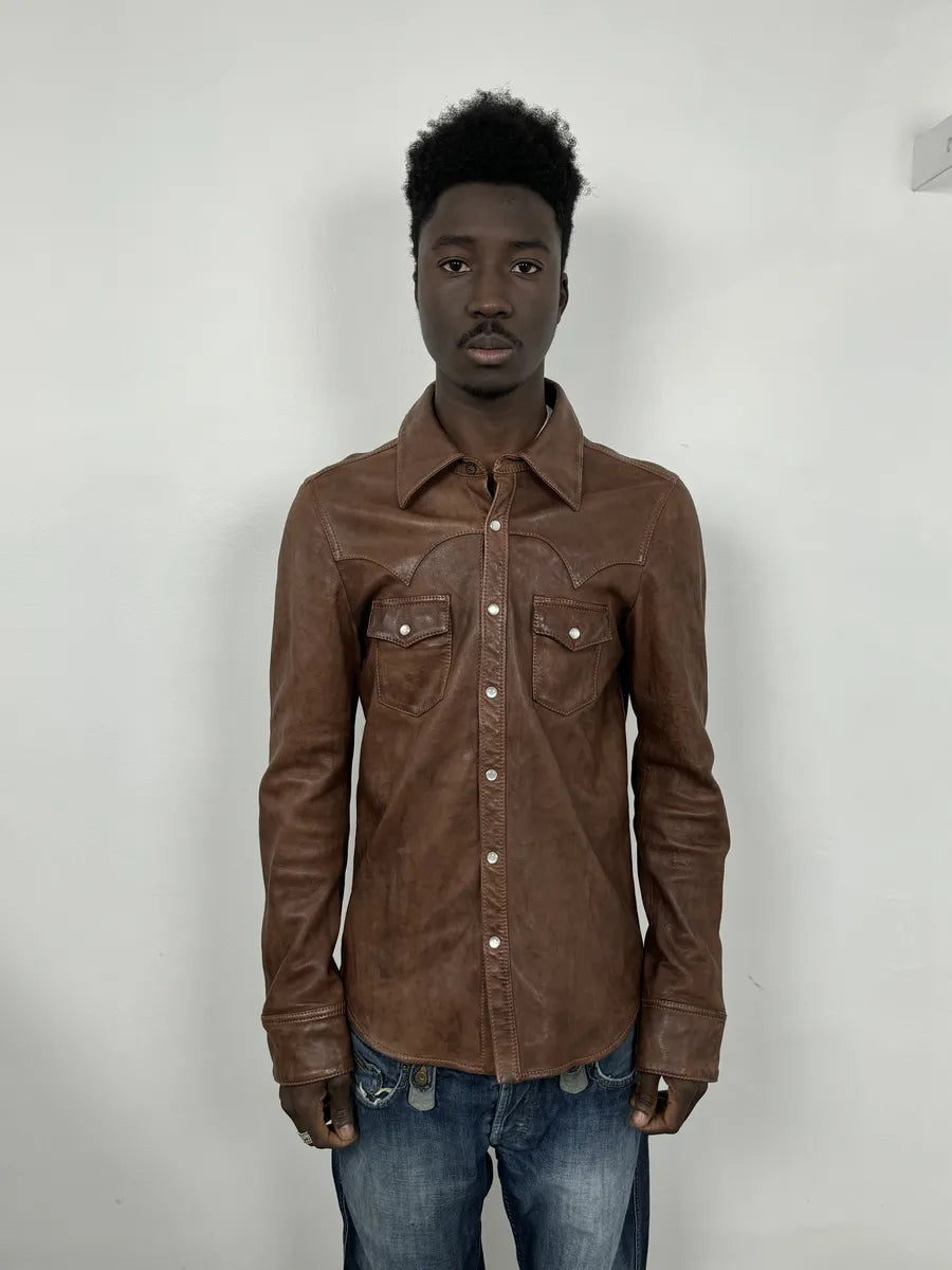 2010s Dolce & Gabbana Brown Leather Western Shirt HLNJlqM 0