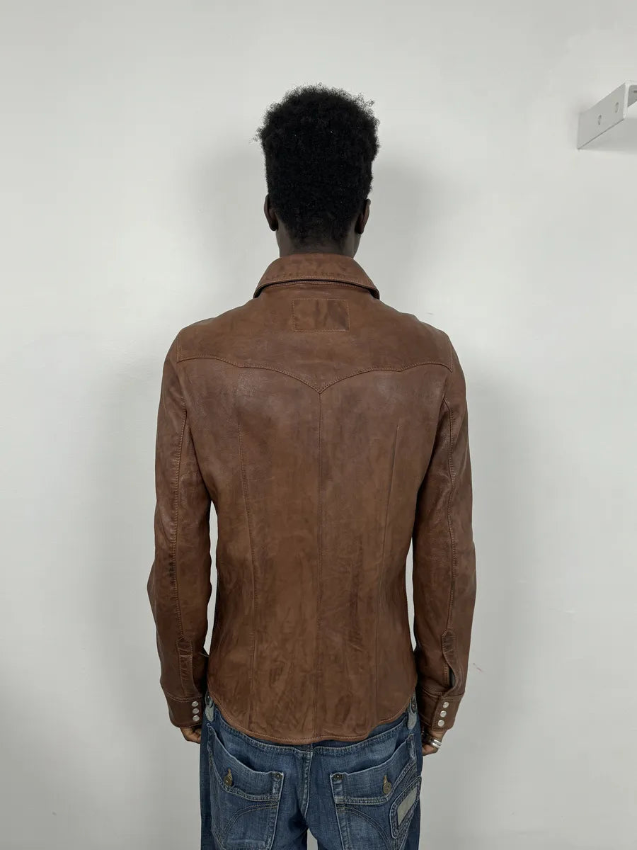 2010s Dolce & Gabbana Brown Leather Western Shirt HLNJlqM 1