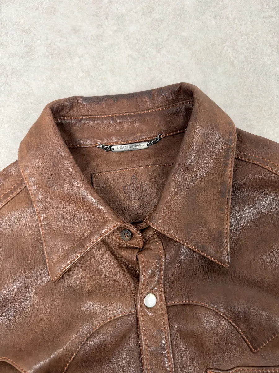 2010s Dolce & Gabbana Brown Leather Western Shirt HLNJlqM 10