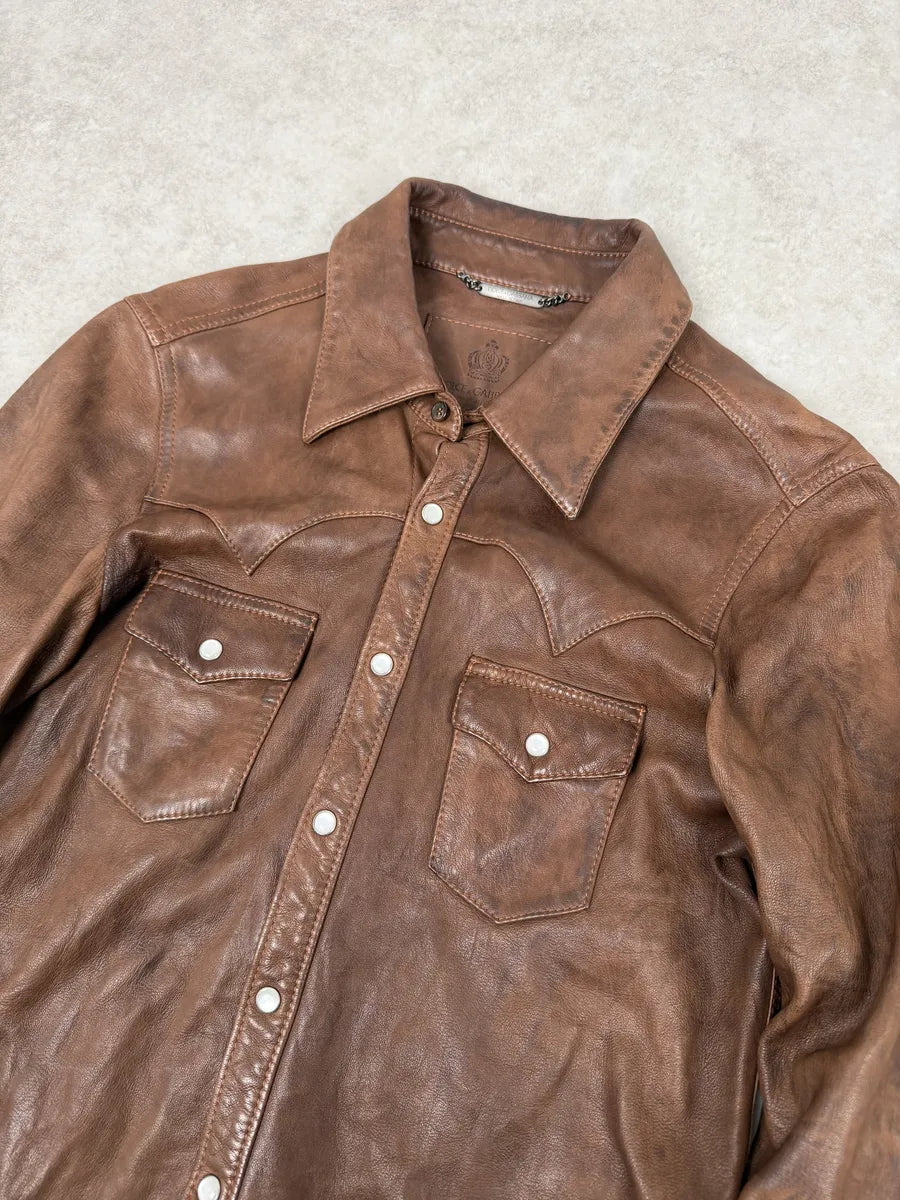 2010s Dolce & Gabbana Brown Leather Western Shirt HLNJlqM 11