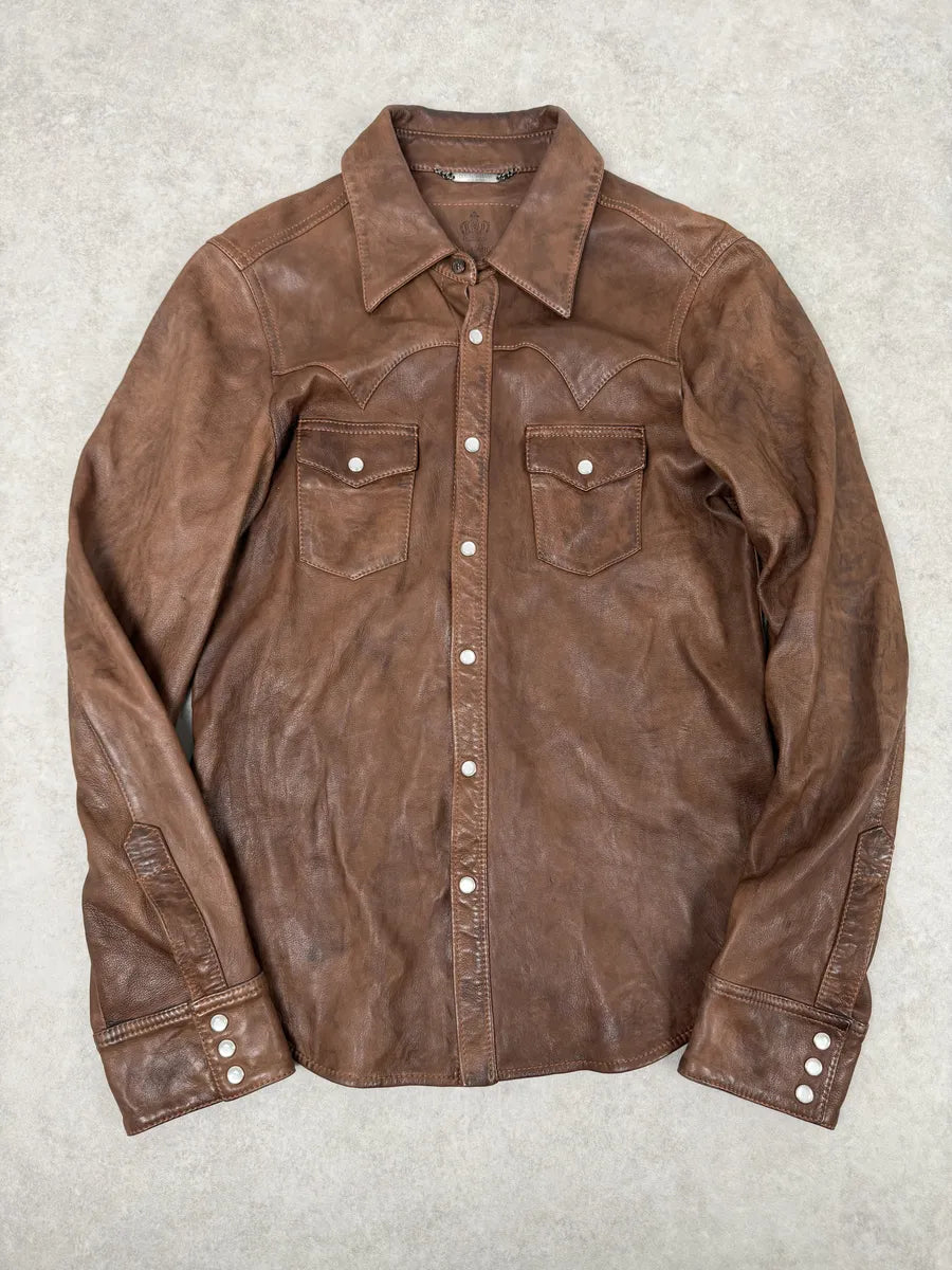 2010s Dolce & Gabbana Brown Leather Western Shirt HLNJlqM 2