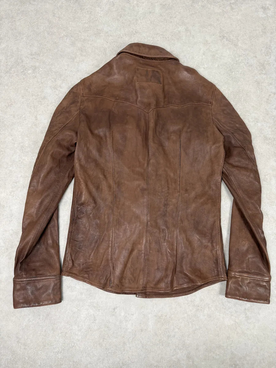 2010s Dolce & Gabbana Brown Leather Western Shirt HLNJlqM 3