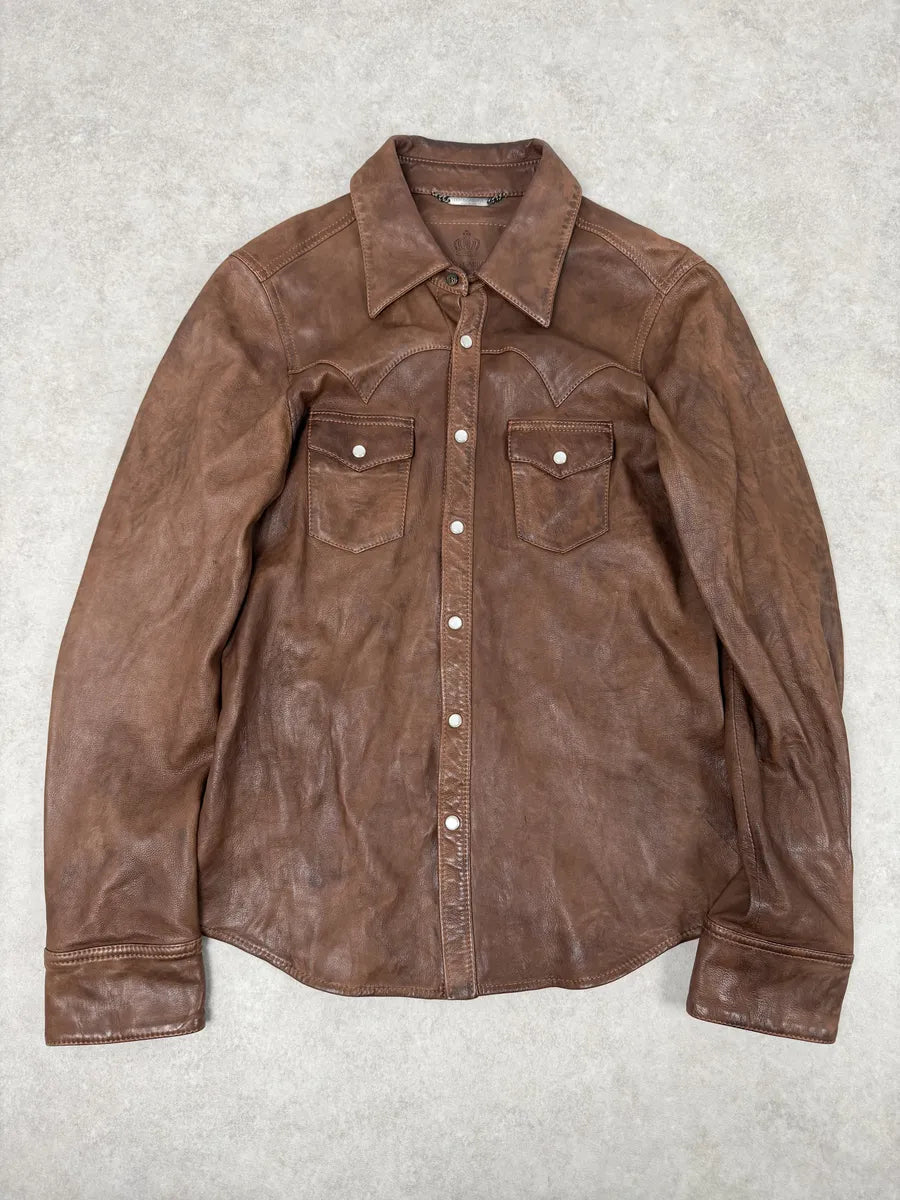 2010s Dolce & Gabbana Brown Leather Western Shirt HLNJlqM 4